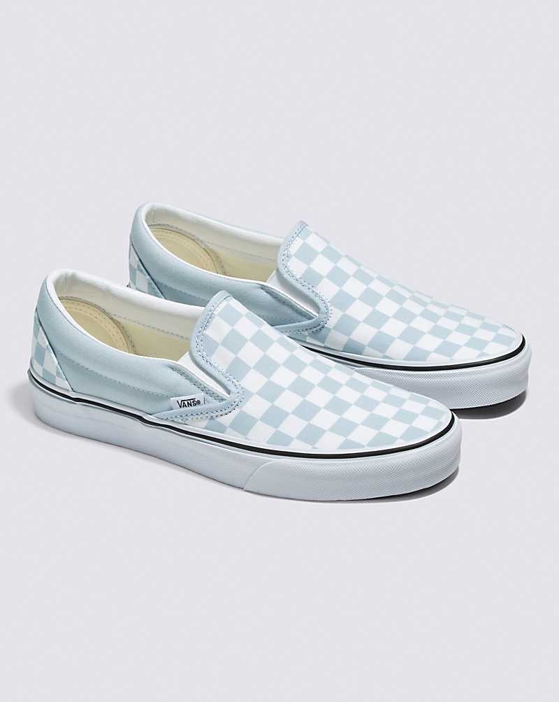 Vans Classic Slip-On Checkerboard Skor Dam Blå Vita | Sverige DQUN80497