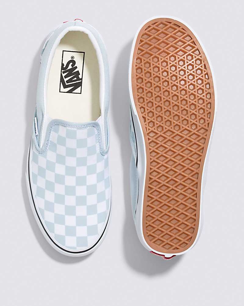 Vans Classic Slip-On Checkerboard Skor Dam Blå Vita | Sverige DQUN80497