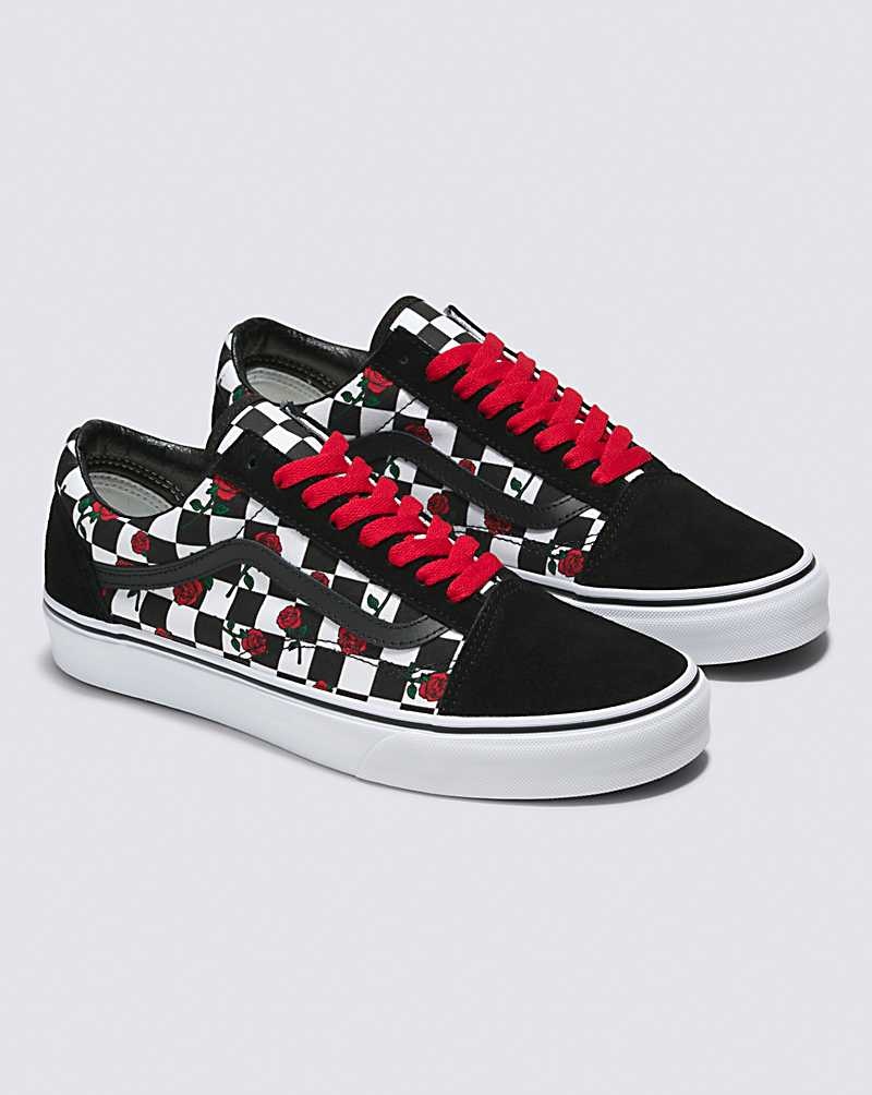 Vans Customs Checkerboard Old Skool Roses Skor Herr Svarta Röda | Sverige GEBM91243