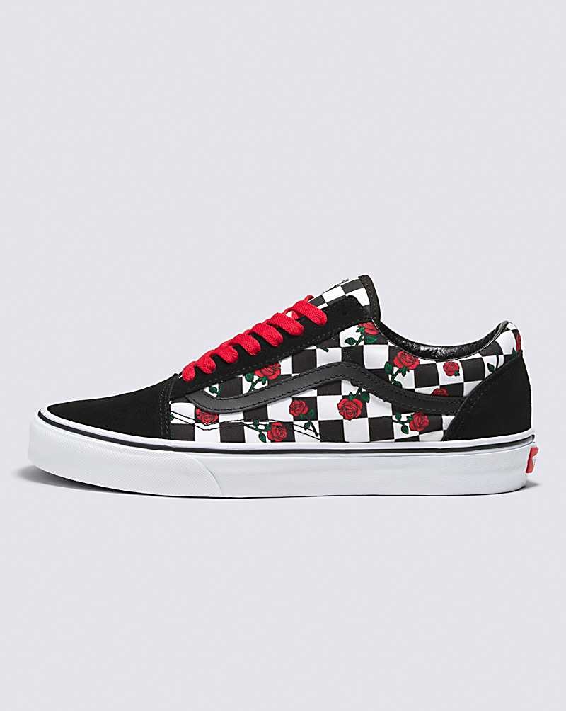 Vans Customs Checkerboard Old Skool Roses Skor Herr Svarta Röda | Sverige GEBM91243