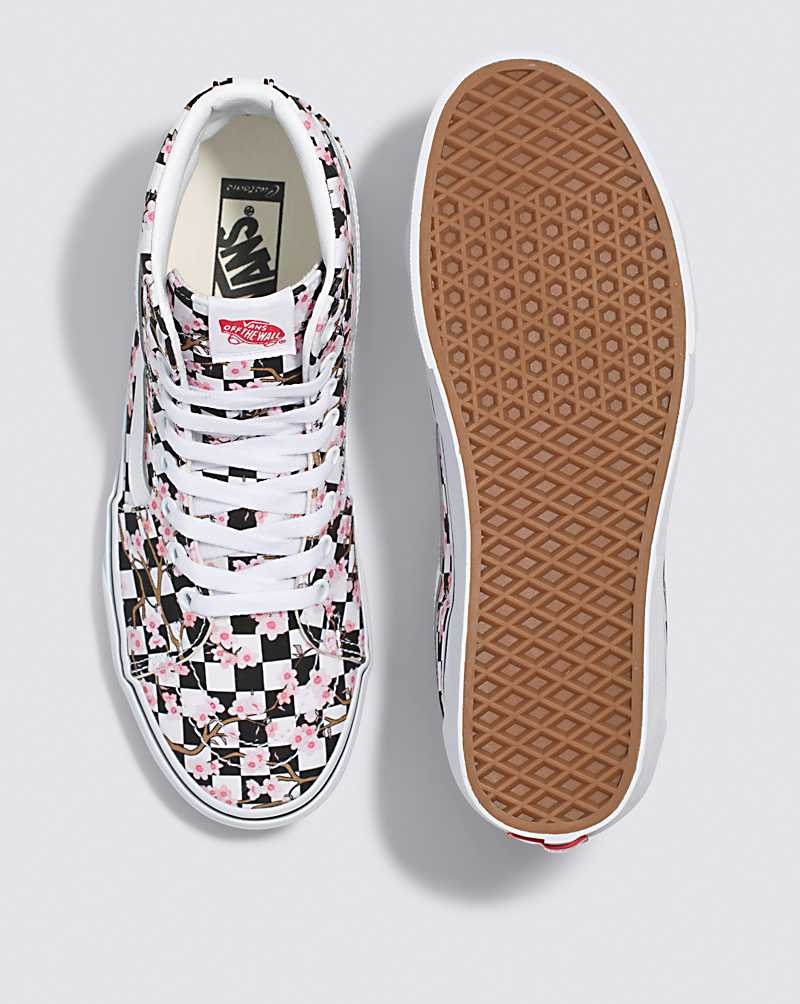 Vans Customs Cherry Blossom Checkerboard Sk8-Hi Skor Herr Olika Färger | Sverige YFKI36294