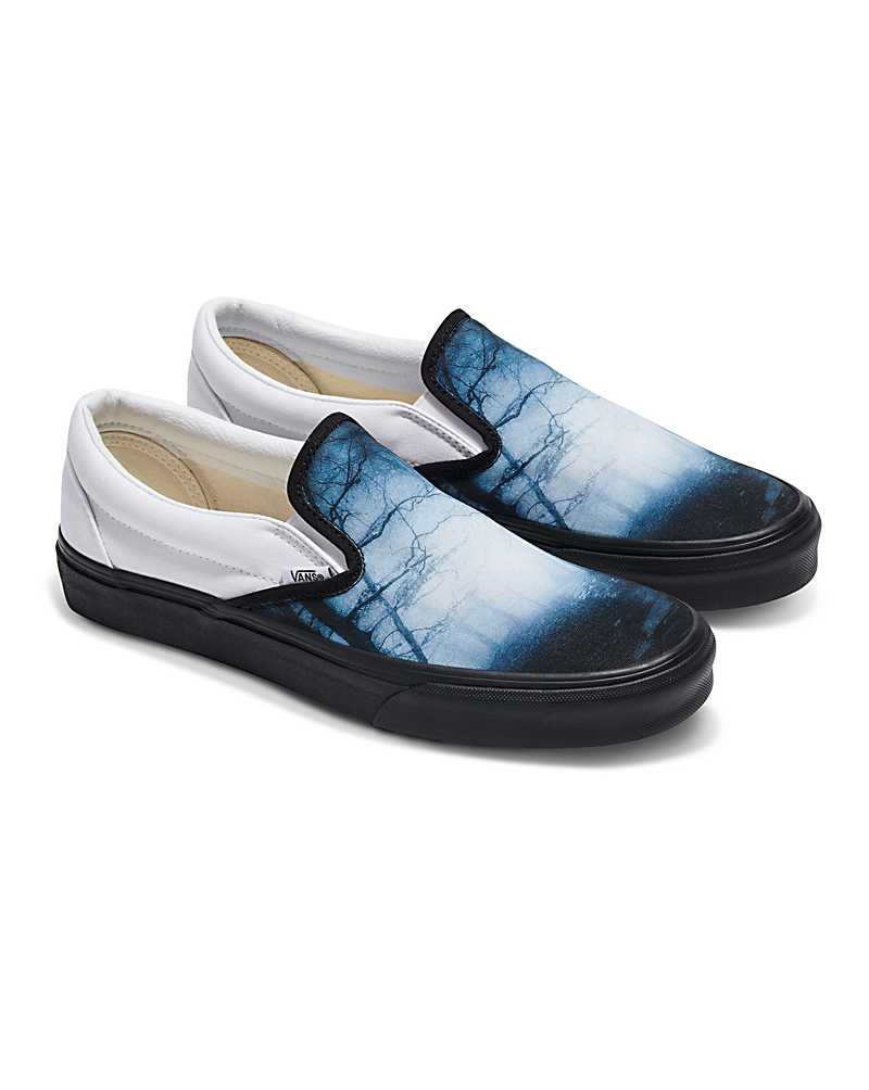 Vans Customs Image Library Creepy Woods Slip-On Skor Herr Blå Svarta Vita | Sverige KFAM74356