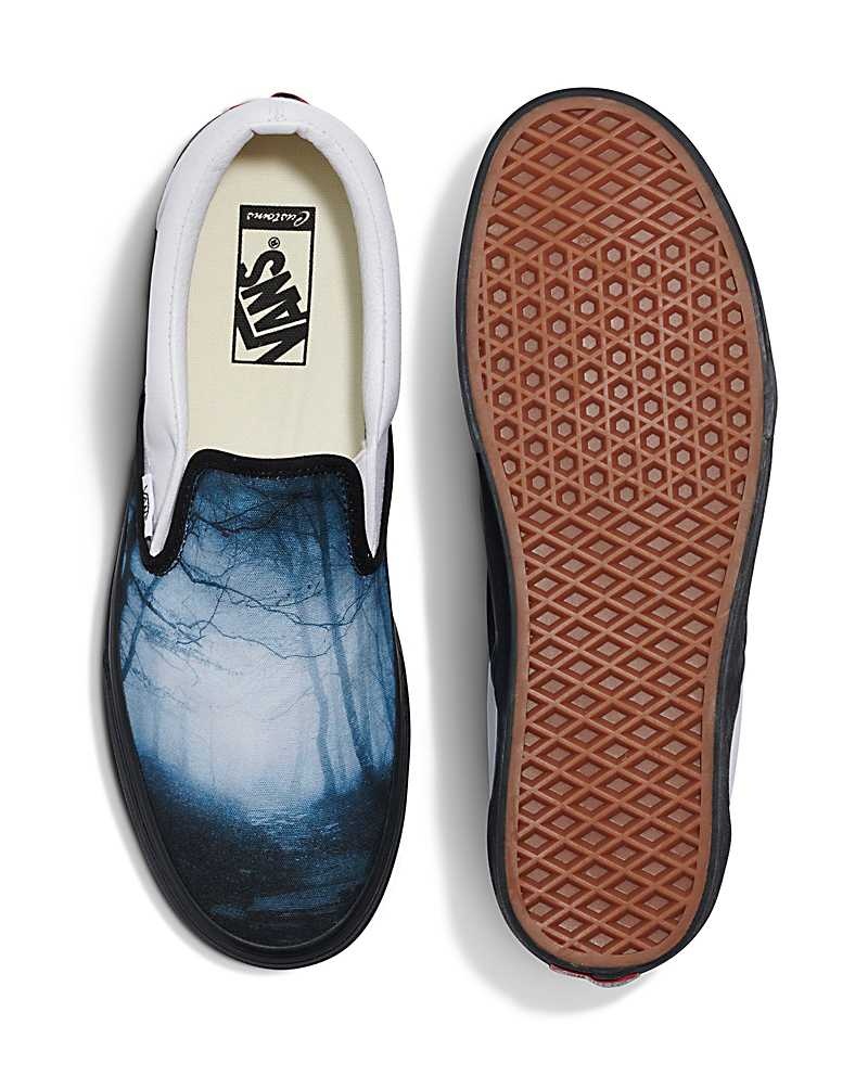 Vans Customs Image Library Creepy Woods Slip-On Skor Herr Blå Svarta Vita | Sverige KFAM74356