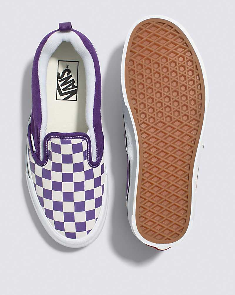 Vans Knu Slip Checkerboard Skor Dam Lila Vita | Sverige YIUC15708