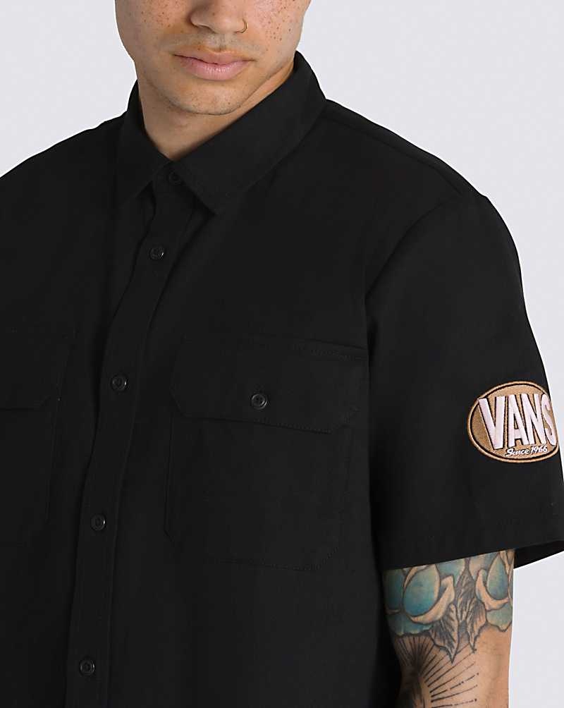 Vans Oval Logo Arbets Wear Buttondown Skjorta Herr Svarta | Sverige UKGV26014