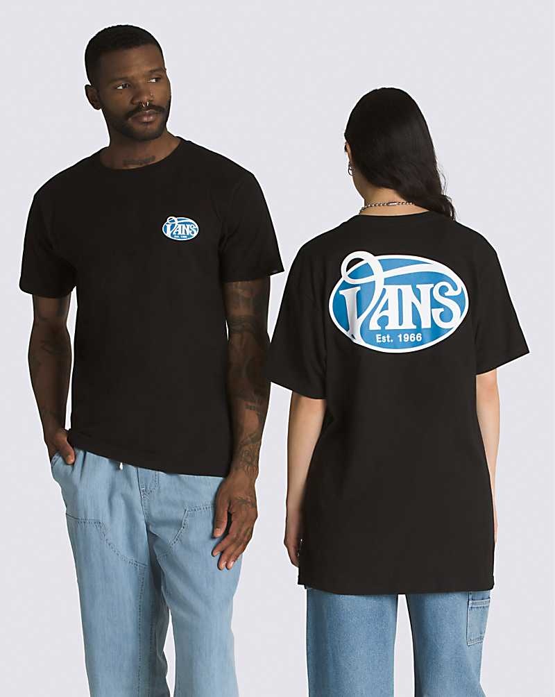 Vans Oval Script T-Shirt Herr Svarta | Sverige OMZJ62593