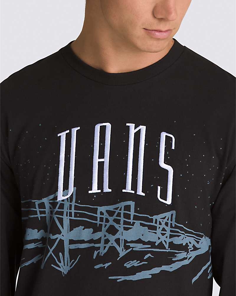 Vans Powerline Landscape Long Sleeve T-Shirt Herr Svarta | Sverige VGYK80571