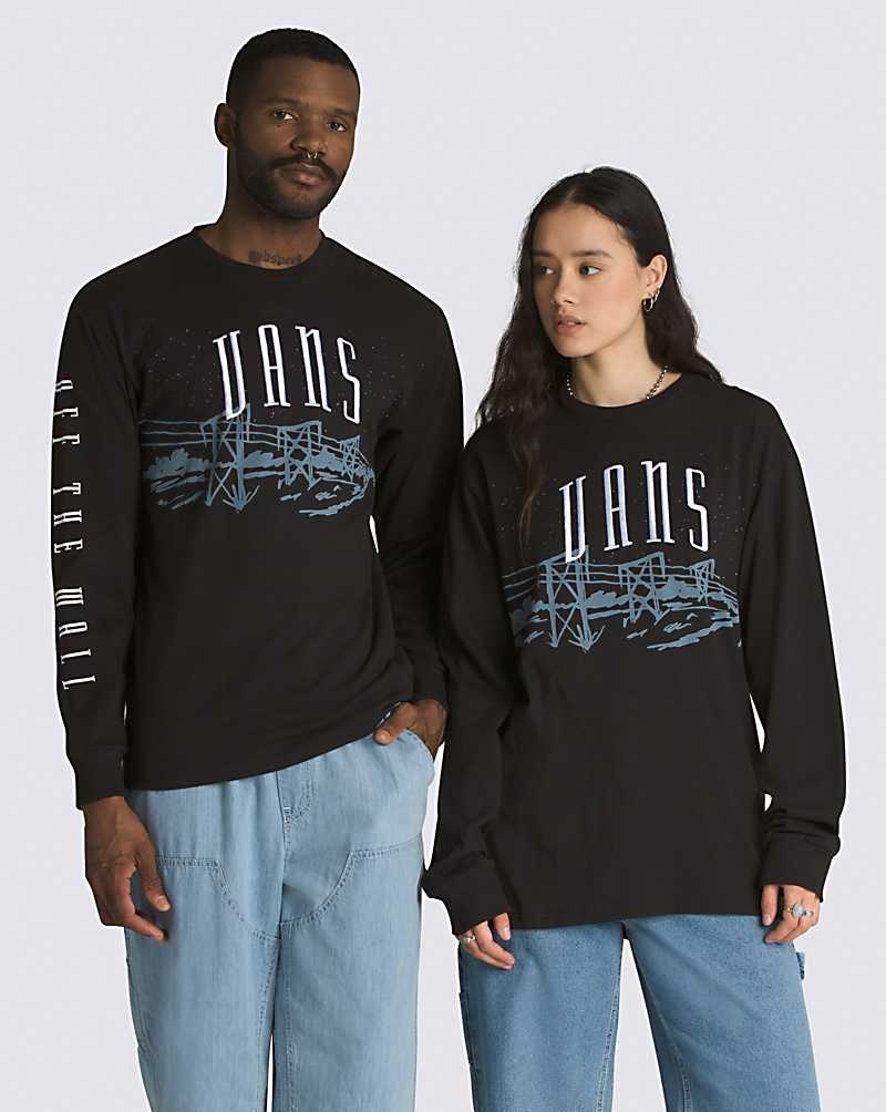 Vans Powerline Landscape Long Sleeve T-Shirt Herr Svarta | Sverige VGYK80571