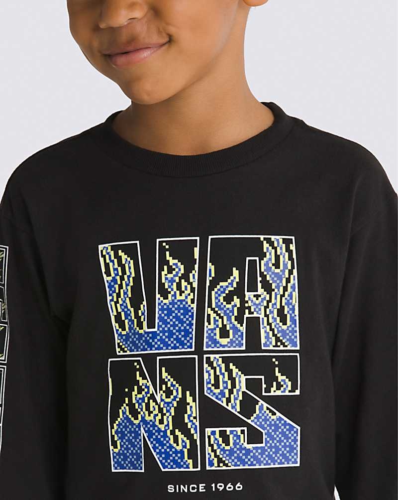 Vans Små Barn Digi Flames Long Sleeve T-Shirt Barn Svarta | Sverige CSBN72604